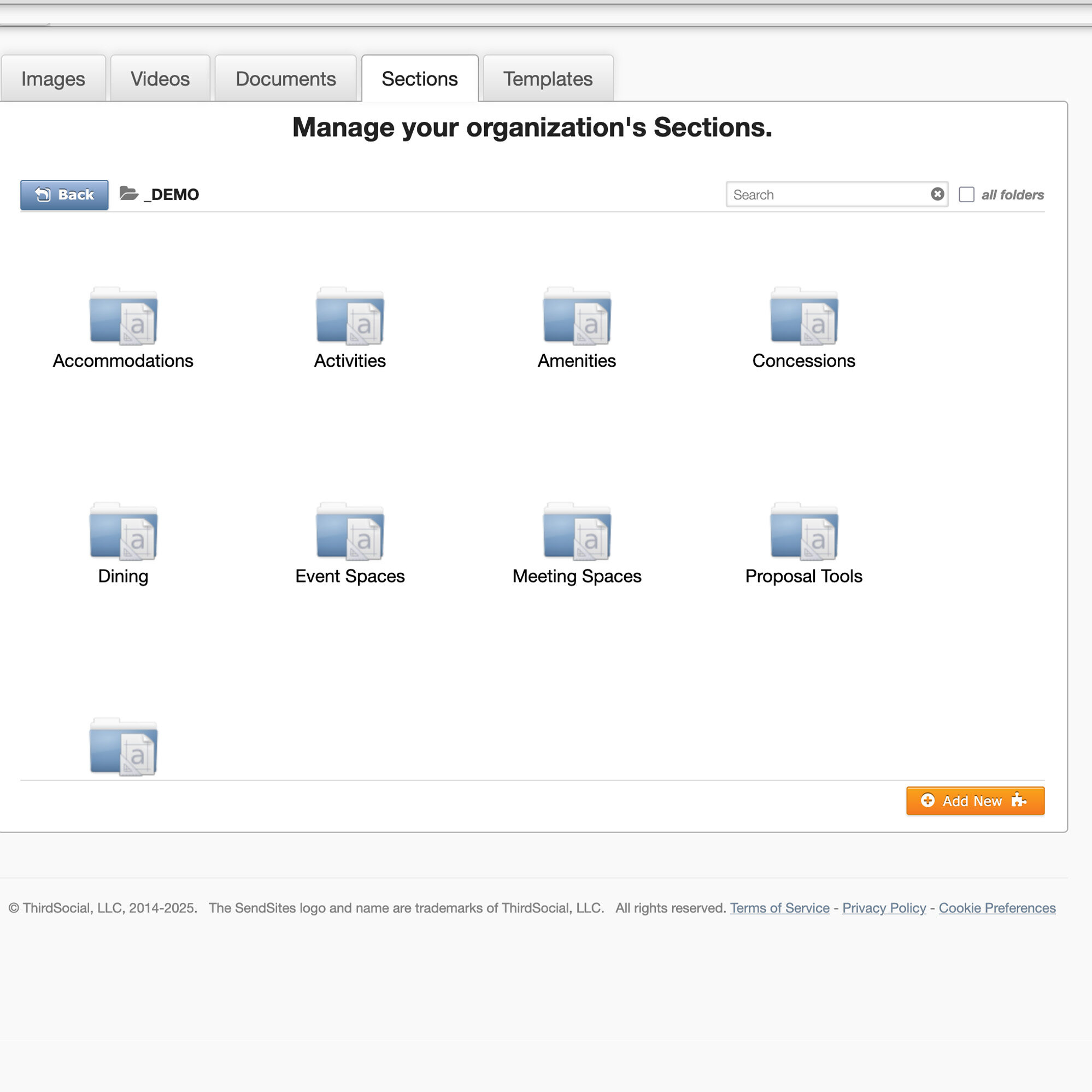SendSites Editor sections